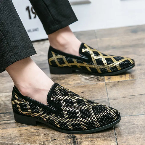 Elegant Italian Designer Moccasin Loafers for Men - Formal Suede Slip-On Party Shoes with Pointed Toe and Comfortable PU Insole
